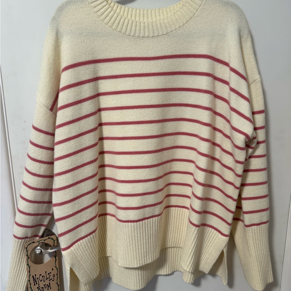 Cream and Pink Striped Sweater